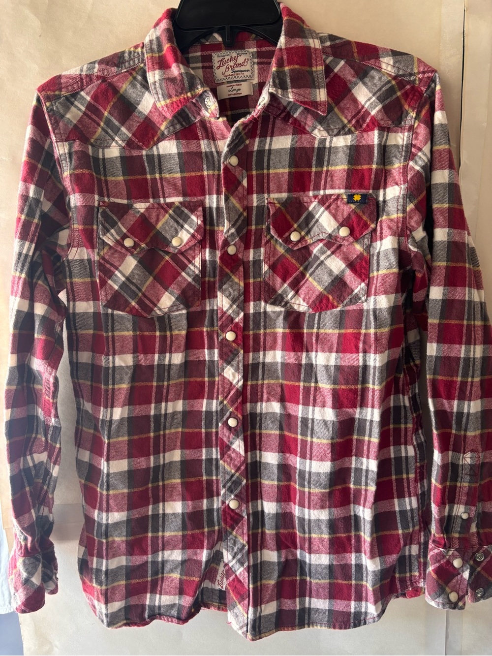 ✨EUC Lucky Brand Red and Brown Plaid Kids Button-Down Shirt